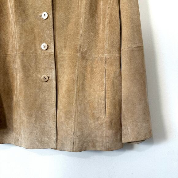 Vintage Suede Leather Blazer Jacket Tan Parisian Signature Large Relaxed 90s - Picture 2 of 12